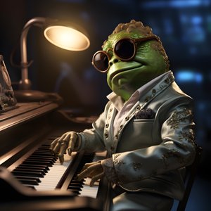 Elton John als kikker met zonnebril en piano 1