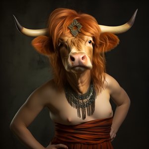 Hooglandkoe als Marilyn Monroe