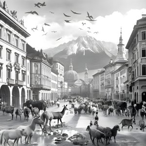 Innsbruck in een oude foto met elegante zebra