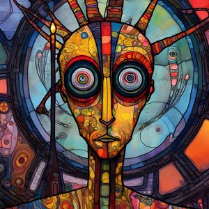 Karneval Cajun Sumpf Mutant Sci-Fi Droide, in de artistieke stijl van Tim Burton en Beksinski 4