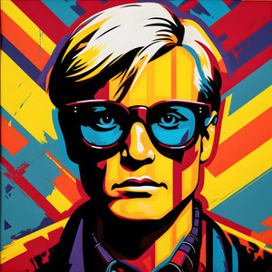 Pop Art Portret, half-lichaam, kleurrijk, grafisch, ochtend, in de stijl van Andy Warhol, Roy Lichtenstein, Robert Rauschenberg, Jasper Johns, Keith Haring 3