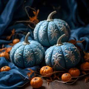 Geborduurde pompoenen in blauwtinten 2