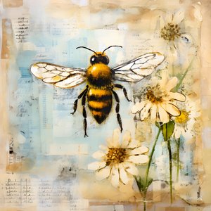 Een bijen-illustratie in pastel-impasto-olietechniek 3