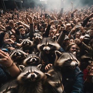 een groep wasberen bij een rockshow