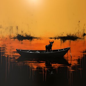 een koe in een boot op een meer