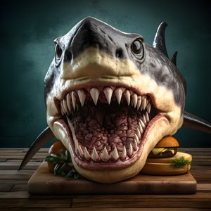 Grote haai-kop cheeseburger met rundvlees op houten bord 1
