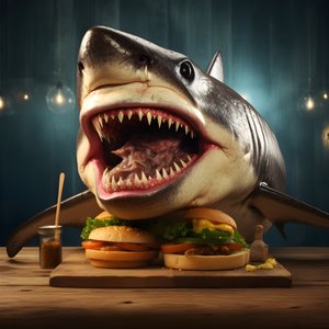 Grote haai-kop cheeseburger met rundvlees op houten bord 3