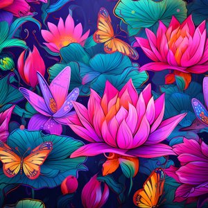 naadloos patroon van lotus bloemen en vlinders