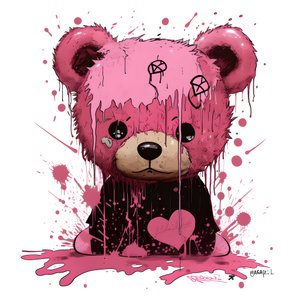 roze unisex-teddybeer met een bruin tatoeage op het voorhoofd 3