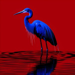 synthwave digitale kunst van een exotische kobaltblauwe reiger op rood papier 2 door Kurt Heppke