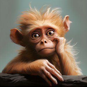 tekening van een joey aap met een oog in de stijl van emotieve surrealistische karakterstudies, ingekleurd, peinzende houdingen, topcor 58mm f/1.4, karikatuurachtige illustraties, #vfxfriday, solariserende meester 2