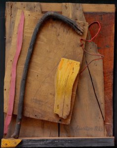 Zonder titel (Merzbeeld roze-geel) door Kurt Schwitters