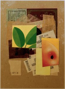Zonder Titel (Met appelstuk en groene bladeren) door Kurt Schwitters
