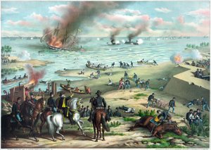 Amerikaanse Burgeroorlog (1861-1865): Slag bij Hampton Roads 8-9 maart door Kurz and Allison