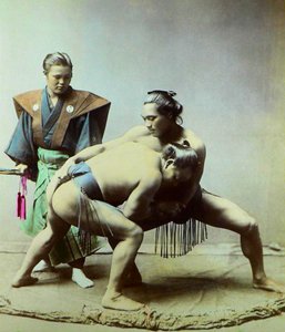 Sumoworstelaars door Kusakabe (attr. to) Kimbei