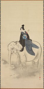 Courtisane die een Olifant Berijdt Parodie van de Bodhisattva Fugen, 19e eeuw
