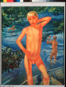 Jongens die baden door Kuzma Sergeevich Petrov Vodkin