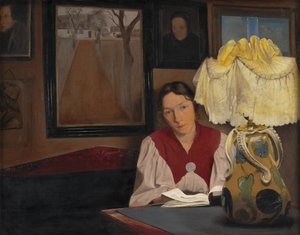 De vrouw van de kunstenaar bij lamplicht door Laurits Andersen Ring