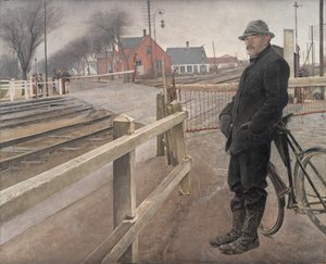 Wachten op de trein. Spoorwegovergang bij Roskildeweg door Laurits Andersen Ring