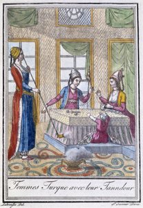 Turkse vrouwen met hun Tanndour - in "Encyclopédie des voyages" door J. Grasset St Sauveur, ed. Deroy, Parijs