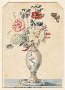 Vaasje met bloemen en een grijsgele vlinder door L.W. Garrison
