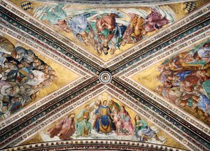 Fresco gewelf door Giovanni da Fiesole bekend als Fra Angelico en Luca Signorelli, Kapel van de Madonna di San Brizio, Kathedraal van Orvieto, Italië door L Fra Angelico and Signorelli