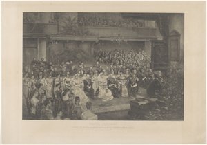 Plechtige inzegening van het huwelijk van Koningin Wilhelmina der Nederlanden en hertog Hendrik van Mecklenburg te 