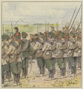 De Russische troepen eren de passage van een generaal