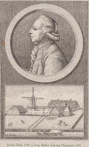 Dybbøl molen, 1792, en zijn molenaar Lorenz Claussen, 1790 door L. Nissen