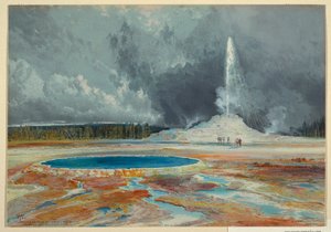 Print, Castle Geyser, Bovenste geiserbekken, Yellowstone National Park door L. Prang and Company