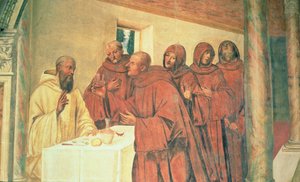 Communie nemen, uit het leven van St. Benedictus door L. Signorelli