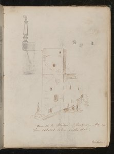Studie van een Tafelpoot, Architecturale Studie, ?Tour de la Glacine - Avignon - Frankrijk door Lady Butler