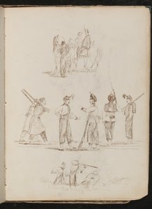 Studie van soldaten en paarden