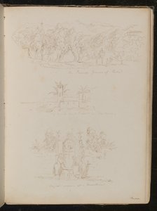 Studie van "de sinaasappeltelers van Nice", een architecturale studie van "een kerk en klooster aan de weg", een studie van "Nizzard vrouwen bij een fontein" door Lady Butler