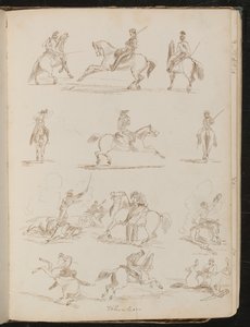 Twaalf penstudies met opschrift 