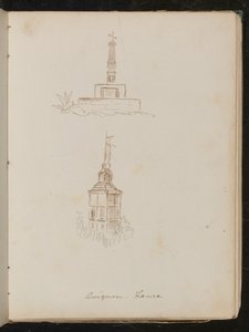 Twee architecturale studies van monumenten, locatie genoteerd als "Avignon - Frankrijk" door Lady Butler