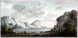 Landschap met twee figuren met uitzicht op een baai, ca. 1825 door Lady Egerton