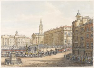 De begrafeniswagen en processie bij de staatsbegrafenis van de hertog van Wellington langs Mansion House, 18 november 1852 door Lady Emily Drummond