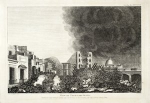 Uitzicht op Torro del Greco: genomen op de 8e dag na de uitbarsting van Vesuvius, 15 juni 1794, 1822 door Lady H. Fitzgerald