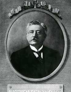 Portret van Temistocle Calzecchi Onesti (1853-1922), Italiaanse natuurkundige en uitvinder, ets naar foto door Amadeo (after) Modigliani