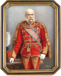 Portret van Frans Jozef I van Oostenrijk in Hongaars uniform door Lajos Osko