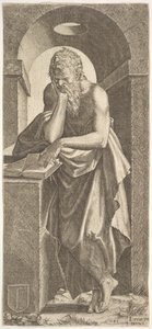 St. Simon voor een open boek met de vingers van zijn linkerhand erop gedrukt, 1545