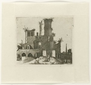 Ruïne met rechthoekige toren door Lambertus Suavius