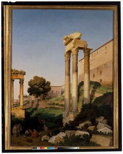 Uitzicht op het Romeinse Forum met de tempels van Vespasianus en Saturnus