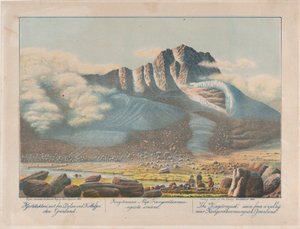 De Kingitorssuak gezien vanuit een vallei nabij Kangerdluarssunguak, Groenland, 1863 door Lars Møller