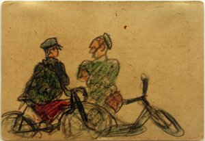 Zonder titel (fietsers in gesprek) door Laszlo Moholy Nagy