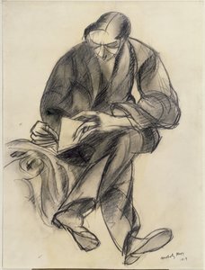 Zittende figuur die leest door Laszlo Moholy Nagy
