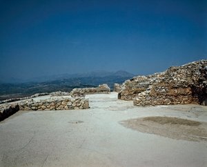 Megaron van het Koninklijk Paleis: locatie van de oude stad Mycene, in de Peloponnesos (1500-1100 v.Chr.) Griekenland door Late Helladic Period Mycenaean