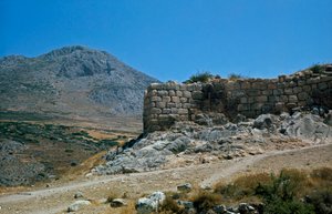 De muren van de acropolis: vindplaats van de oude stad Mycene, in de Peloponnesos (1500-1100 v.Chr.) Griekenland door Late Helladic Period Mycenaean
