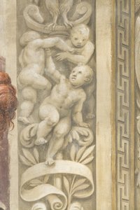 Putti, decoraties rond de ramen door Lattanzio Gambara